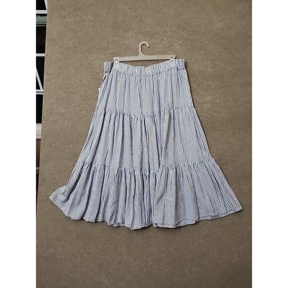 Lauren Conrad Tiered Maxi Skirt Women XXL Blue White Striped Pull On Elastic NEW - Picture 3 of 6
